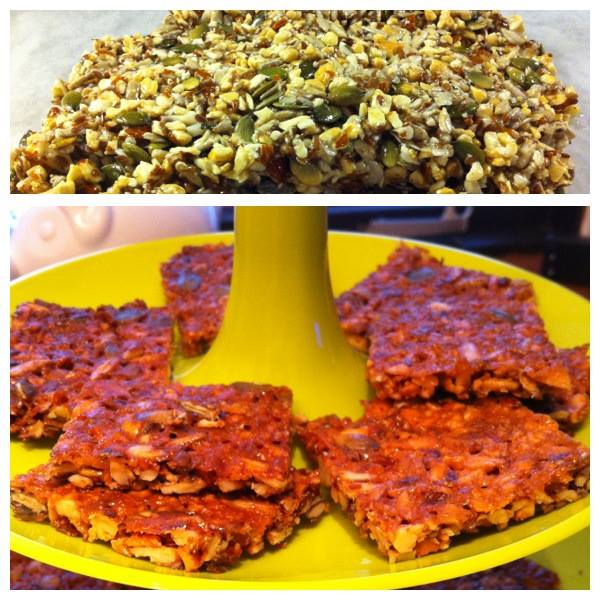 Vantar ykkur ekki smá "orkubar" í kaffitímanum  Þá er að smella í þessi stykki....fínt að taka með sér í nesti  Og börnin mín eru sko hrifin af þessum  Granóla Bar. 1 Bolli Möndlur 1 Bolli Cashews hnetur ¼ Bolli Graskersfræ ¼ Bolli Sólblómafræ ¼ Bolli Hörfræ ¼ Trönuber ½ Bolli Kokosflögur ¼ Bolli Kokosolia ½ Bolli Hunang ( úr Maður Lifndi) 1 tsk. Romm dropar 5 Dropar vanillu stevía 1 tsk. Gott salt Setjið Möndlur , Cashews Hnetur og kokos í matvinnsluvél . Bara hræra nokkra hringi. Setjið í skál. Blandið saman Kokosoliu,Hunangi og romm dropum ....og hitið smá í örbylgju. Blandist í skálina. Síðan allt hitt sett út í . Hrært vel saman og sett á ofnskúffu með bökunarbappír á. Flatt vel út og bakað í 20min á 180gráðum ( fer eftir ofni).....tekið úr ofninum og látið kólna í um 20min. Eftir það er þetta skorið/brotið í stykki eða mulið sem morgunkorn  Verði ykkur af góðu Merkja myndBæta við staðsetningu